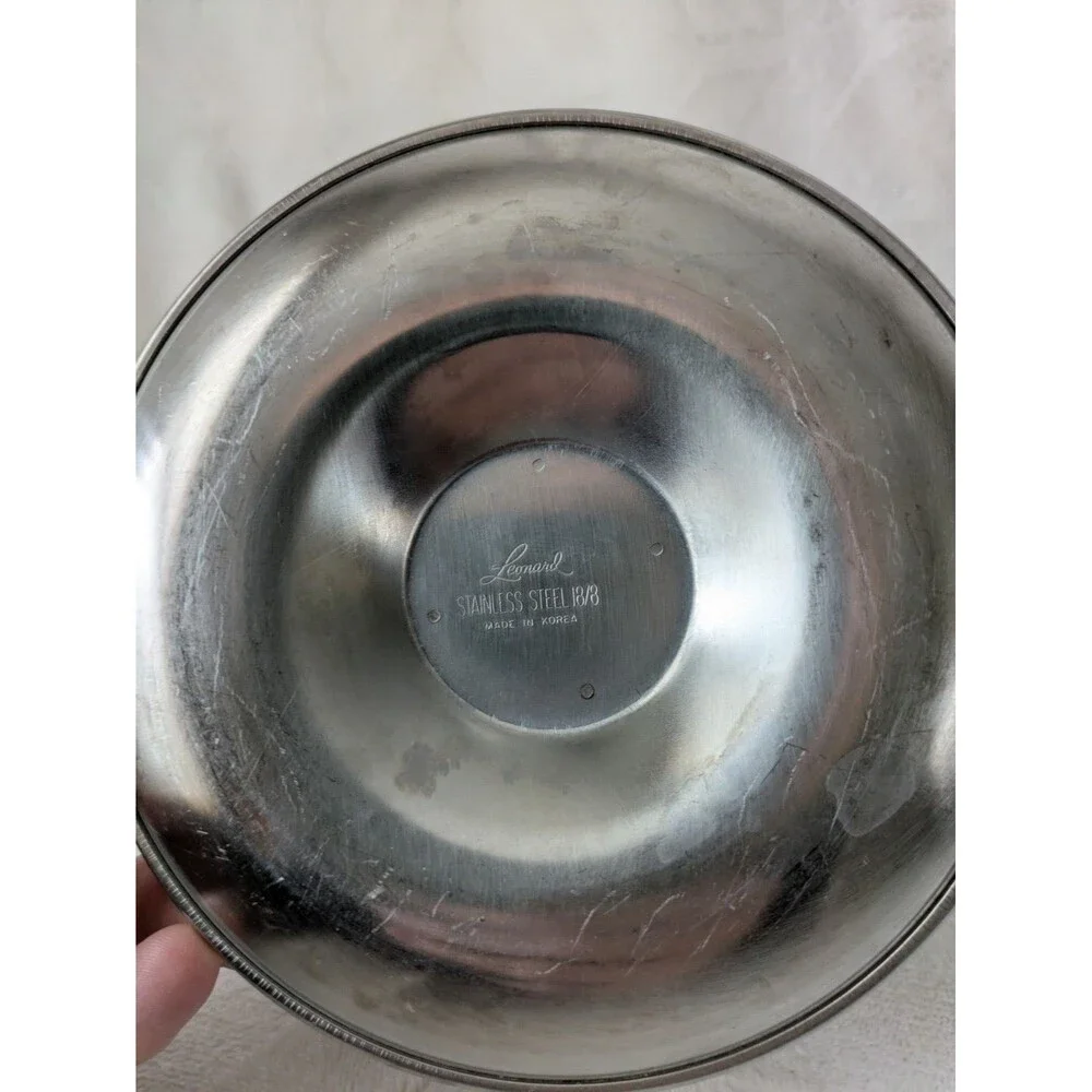 Vtg Leonard Stainless Steel Gravy Bowl  & Attached Underplate - 5.5in D/4in H